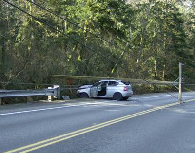 This vehicle hit the power pole in the 18200 block of Southeast Petrovitsky Road at about noon Feb. 9.