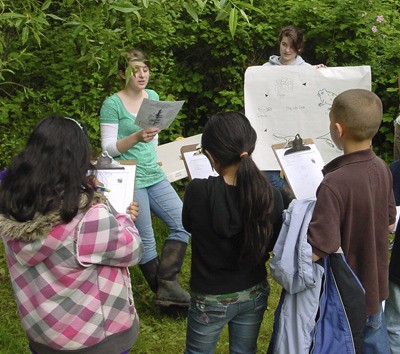 Tahoma High science students work with a group of grade-school youths at the Shadow Lake Bog last school year.