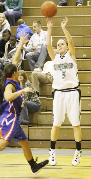 Lindsey Moore takes a shot for Kentwood during a game in February. The senior bound for Nebraska has been invited to the USA Women's Basketball U19 team trial next week.