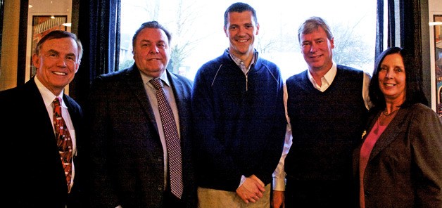 From left: King County Councilmember Pete von Reichbauer; Highline Community College President Jack Bermingham; state Sen. Joe Fain (R-Auburn); state Rep. Pat Sullivan (D-Covington) and Green River Community College President Dr. Eileen Ely.