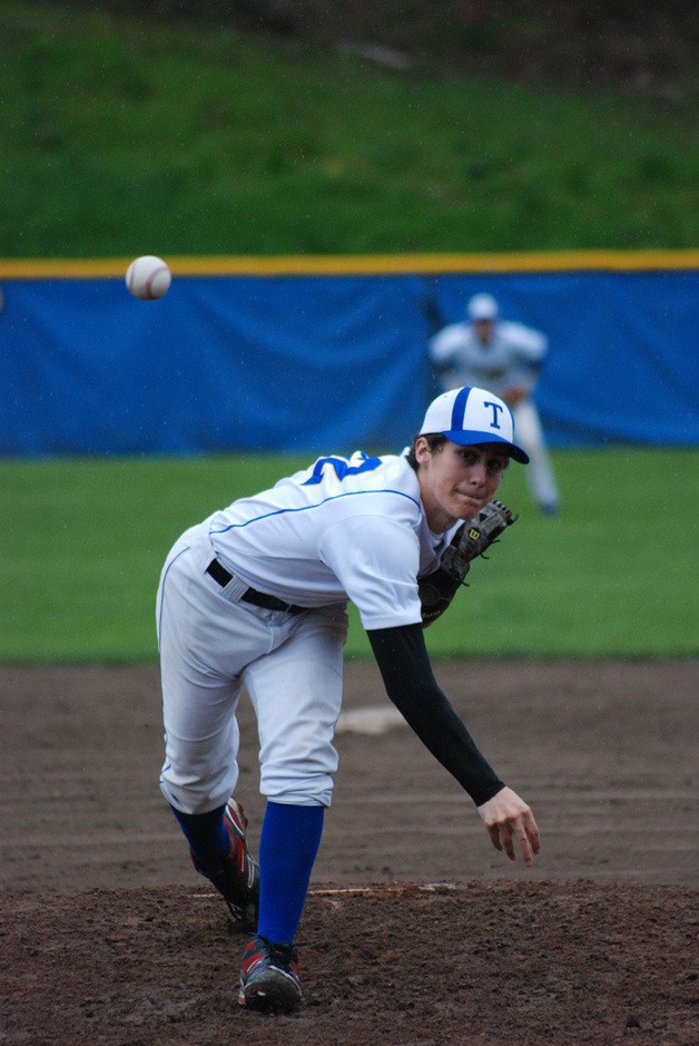 Christian Saez pitches during Tahoma's 3-1 win over Kentlake Thursday.