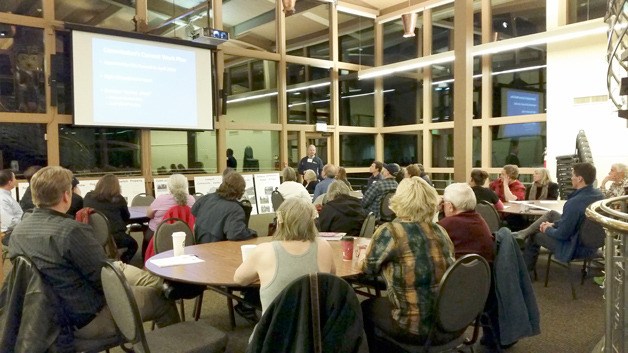 Parks Director Greg Brown makes an introductory presentation to a group of residents Feb. 25.