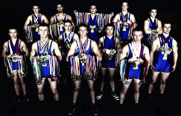 Tahoma’s returning wrestlers show off their hardware from previous trips to Mat Classic