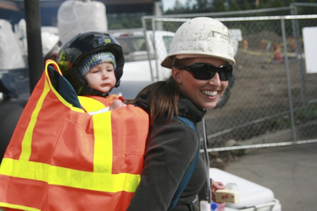 Renee Lange takes a lunch break with her son