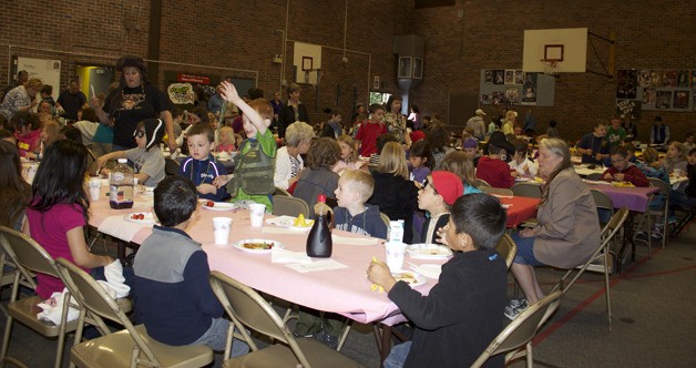 Students enjoying themselves at the teacher-student breakfast at Grass Lake Elementary on May 11.