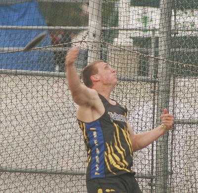 Derek Eager won the discus Friday at the West Central District 4A track field meet.