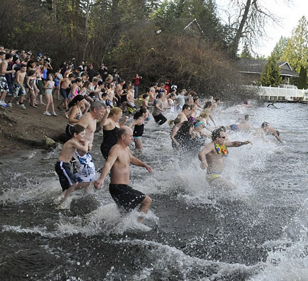 The 2012 New Year's Day polar bear plunge into Lake Sawyer.