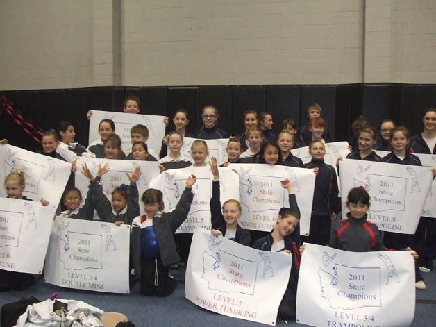 The Summit Gymnastics Tumbling and Trampoline Team at their competition.