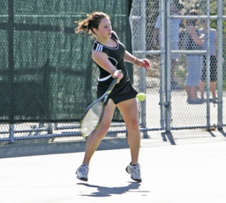 Kentwood's Tess Manthou played in the #2 doubles with teammate Elana Spero. They faced Kentridges Jazmin Ahyat and Kelsey Robson.