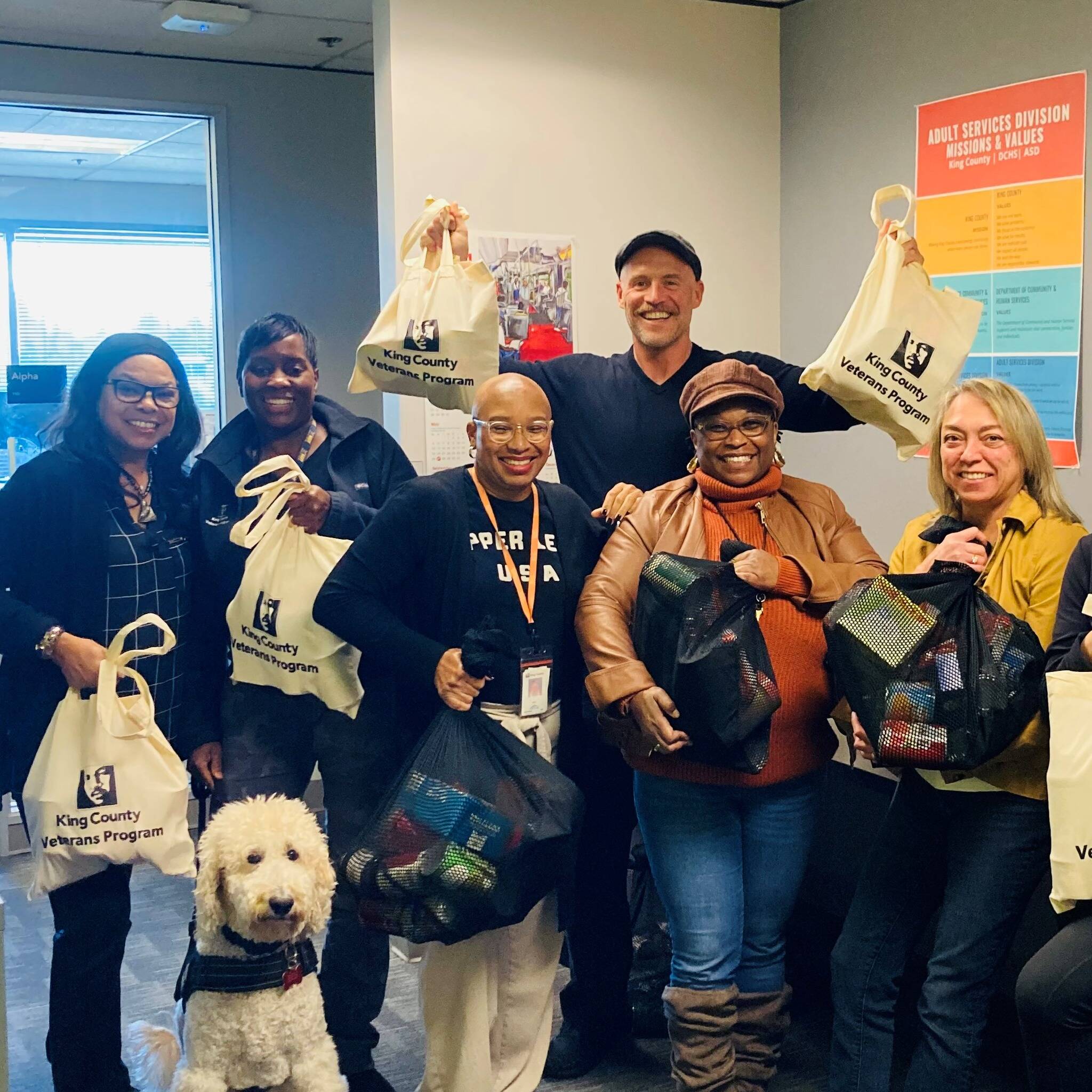 In early October, the Tahoma National Cemetery donated over 1,000 pounds of food for King County Veterans Program clients. According to the KCVP Facebook page, 34 food bags were made to give away to local veterans. Photo courtesy of King County Veterans Program