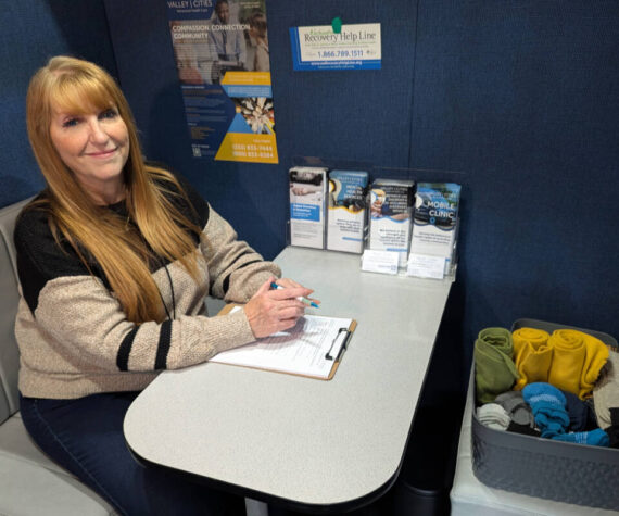 Rose Baldridge in the new Valley Cities mobile clinic van. Photo courtesy of Valley Cities Behavioral Health Care.