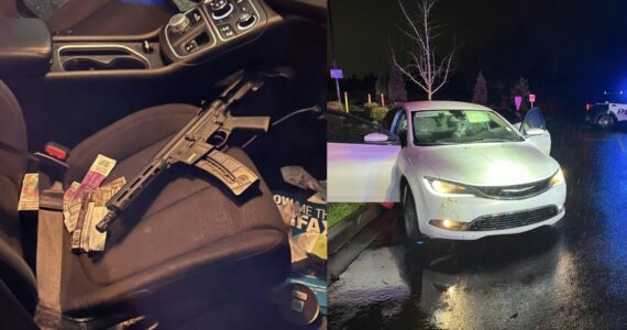 The AR-15-style rifle and the car it was found in. Photo courtesy of the Federal Way Police Department