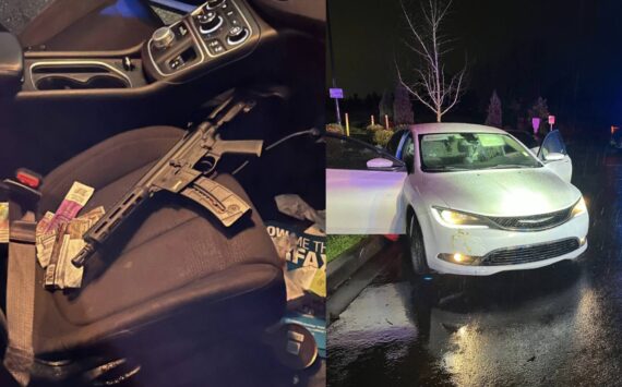 The AR-15-style rifle and the car it was found in. Photo courtesy of the Federal Way Police Department